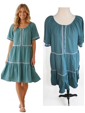 Beach Lunch Lounge Teal Tiered Peasant Dress - Casual Women’s Size Extra Large